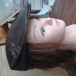 Brown Leather Patched Newsboy Cap